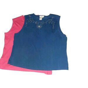 Coldwater Creek Top Blue  2x Xxl Beaded Detail & Pink Blair Knit Shirt Summer